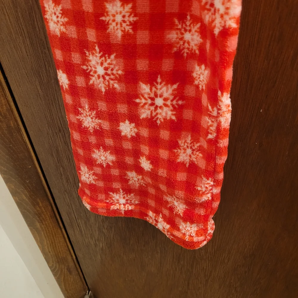 Ladies Large SNOWFLAKE GINGHAM Plush‎ Fleece Pajama Pants Brand New Red White